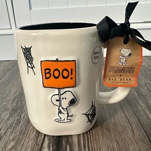 Rae Dunn Peanuts Halloween Coffee Mug Double Sided Snoopy Boo/Spooky Season NWT